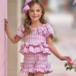 🎀 NWT Mia Belle Girls Pink Gingham Ruffle Set 6/6X 🎀